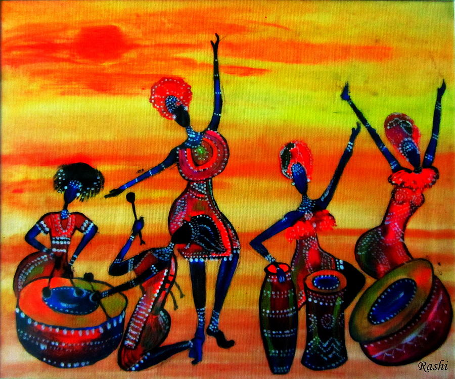 900x750 Wild Dancing Painting By Rashi Chaturvedi - African Dance Painting