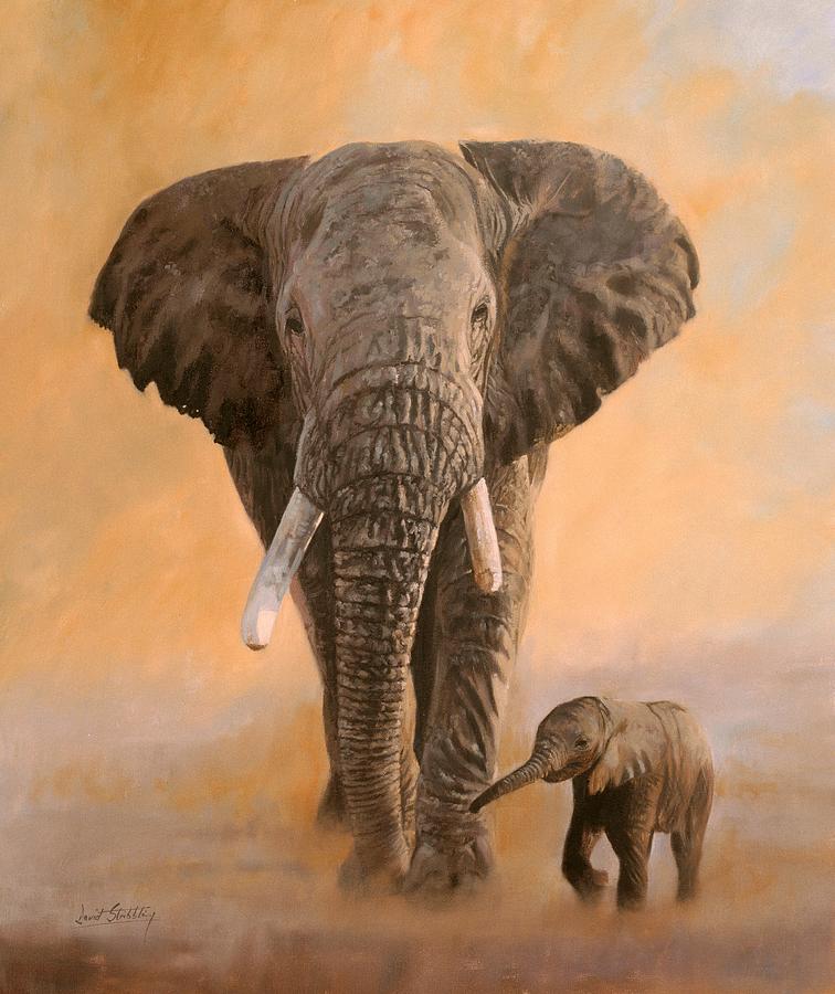 756x900 African Elephants Painting By David Stribbling - African Elephant Painting