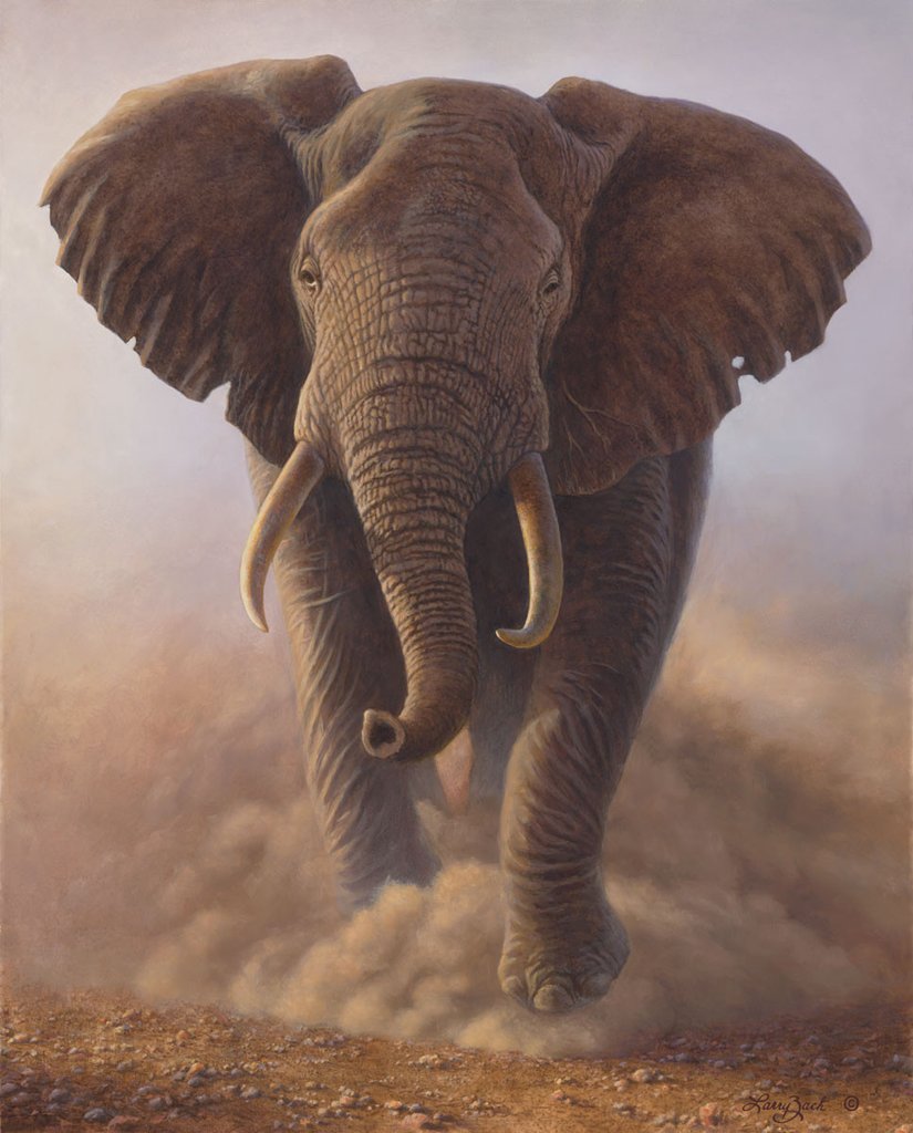 825x1024 Charging Bull African Elephant Painting By Larry Zach Larry - African Elephant Painting