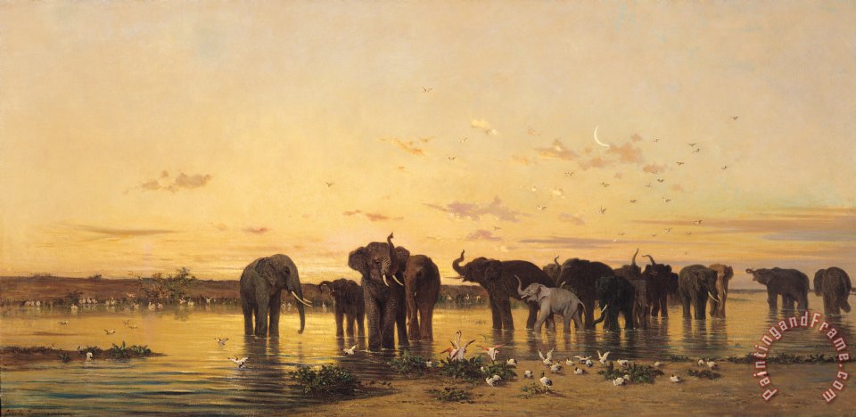 960x468 Charles Emile De Tournemine African Elephants Painting - African Elephant Painting