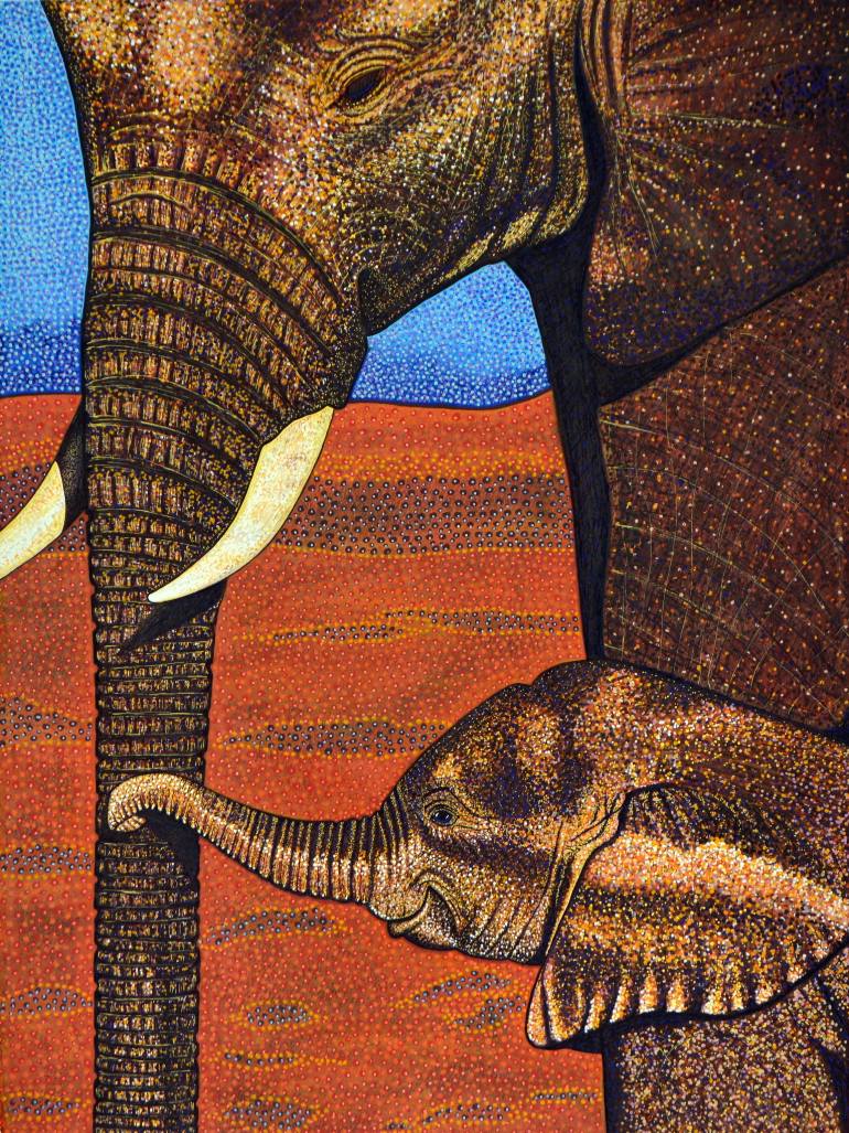 770x1027 Saatchi Art African Elephant With Baby - African Elephant Painting