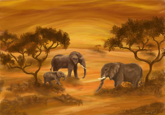 640x448 African Elephant Family Painting Amp African Elephant Family - African Elephant Painting