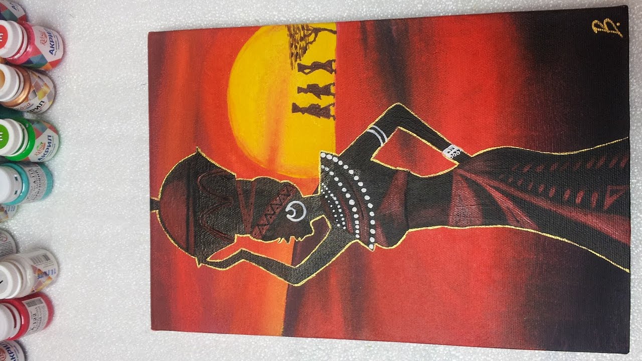 1280x720 African Girl On Sunset Acrylic Painting - African Girl Painting