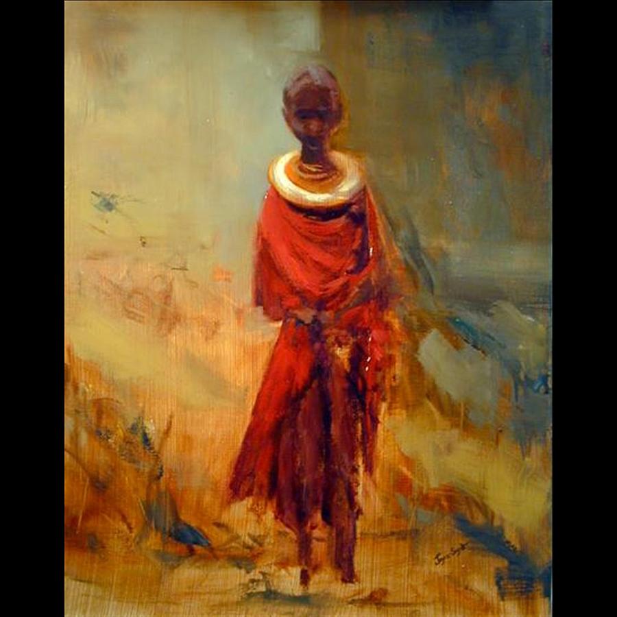 900x900 Lone African Girl Painting By Joyce Snyder - African Girl Painting