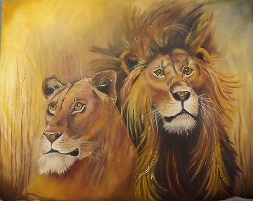 500x398 Judy Frenz Artist Fine Art Lions The King And Queen Of Africa - African King And Queen Painting