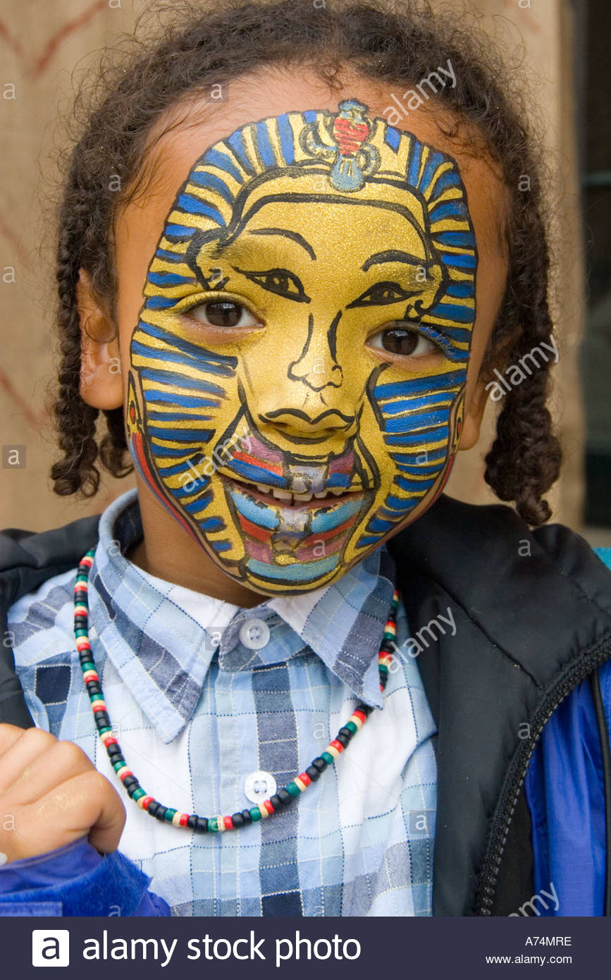 867x1390 Artistic King Tut Face Painting On Young Black African Boy Stock - African King Painting