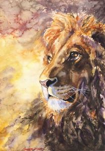209x300 Lion King Print Of The Original Watercolor Painting Africa Wild - African King Painting