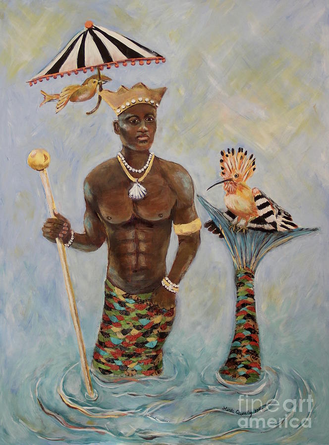 664x900 African Merman King Painting By Linda Queally - African King Painting