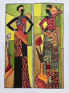 225x300 Handmade Art, Acrylic Painting On Canvas - African Lady Painting