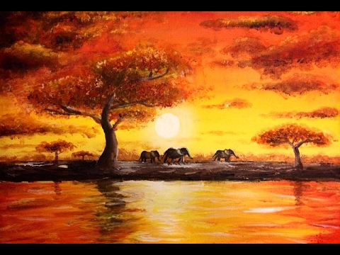 480x360 Painting African Sunset - African Landscape Painting
