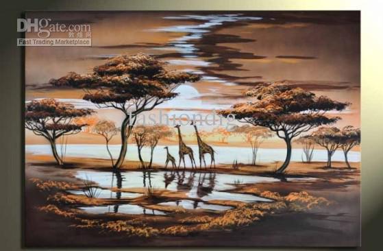 559x366 2018 Oil Painting African Animal Giraffes Landscape Painting Huge - African Landscape Painting
