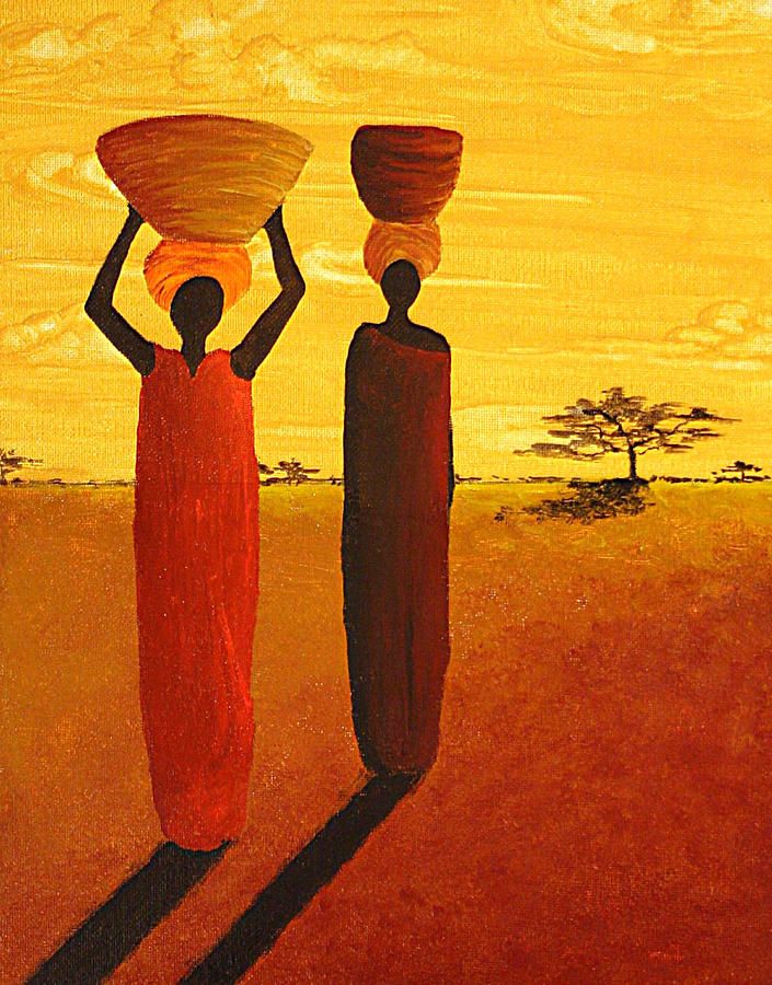 705x900 The Watering Hole African Women By Madart Canvas Print Canvas - African Painting