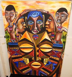 280x300 John B.mainga African People Original Oil On Canvas Painting Ebay - African People Painting