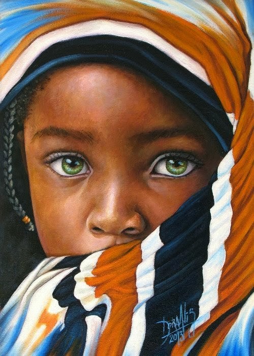 500x700 20 Beautiful African Children Paintings By Dora Alis - African Portrait Painting