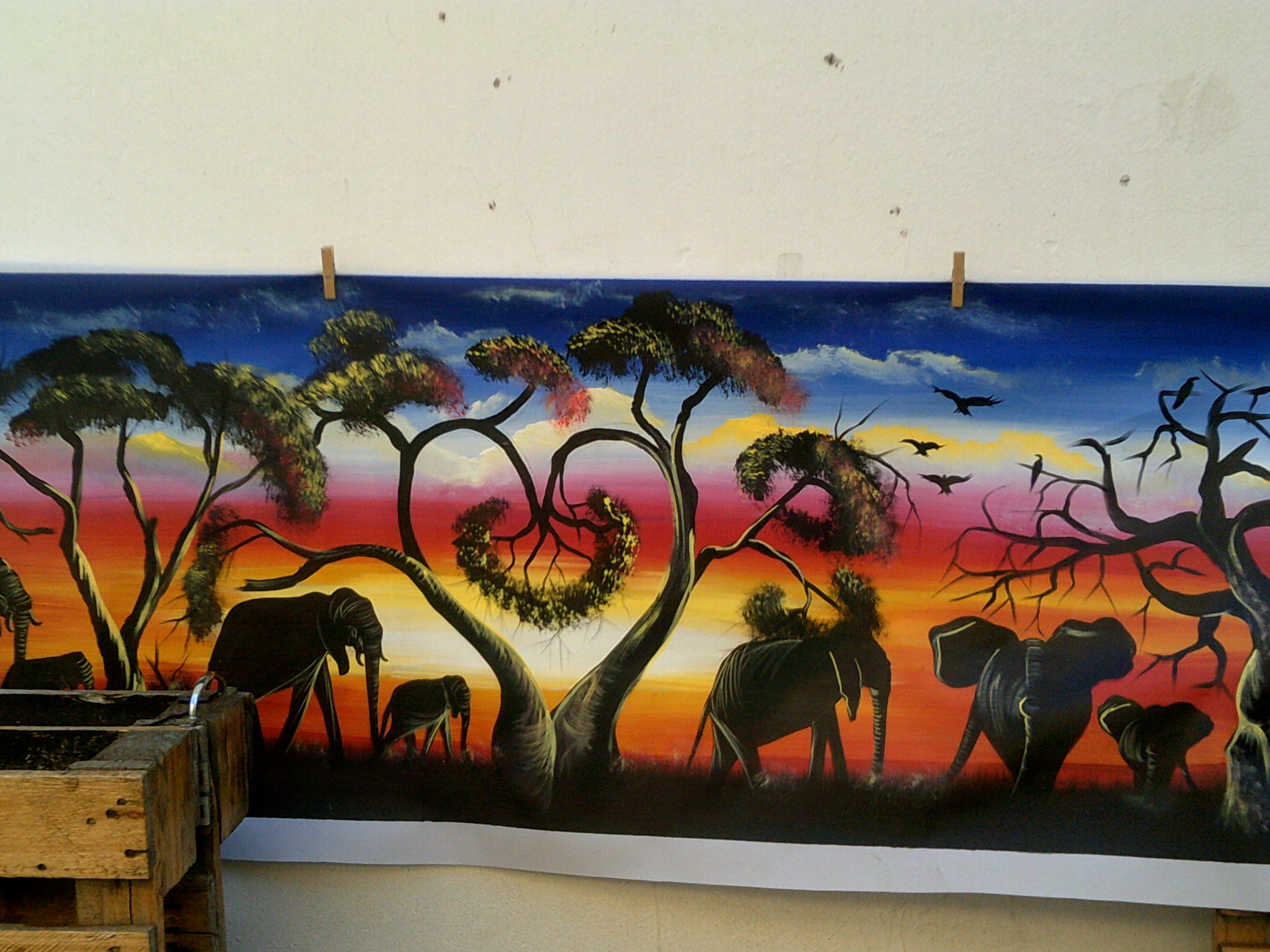 3264x2448 Elephants Safari - African Safari Painting