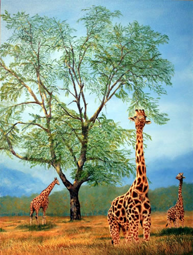 378x500 Painting Safari, African Acacia Tree Wildlife Giraffe Painting By - African Safari Painting