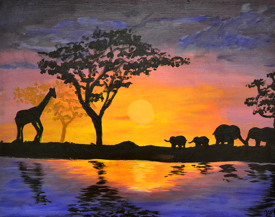 900x711 Safari Painting By Yekaterina Vikhrev - African Safari Painting