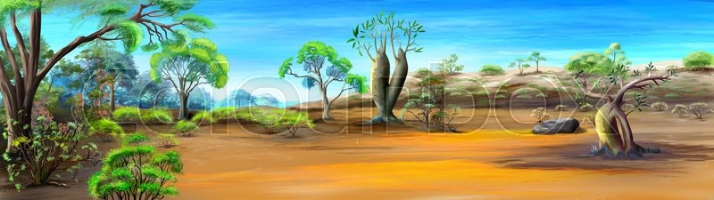 800x225 Digital Painting Of The African Savannah In A Summer Day - African Savannah Painting