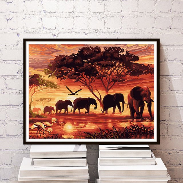640x640 Online Shop African Savannah Sunset Number Canvas Oil Painting - African Savannah Painting