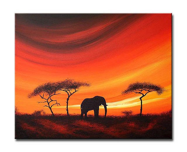 640x521 Savannah Solitude' African Sunsetlandscape Painting African - African Savannah Painting