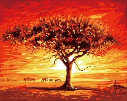 500x399 African Savannah Sunrise Diy Painting By Numbers Kits - African Savannah Painting