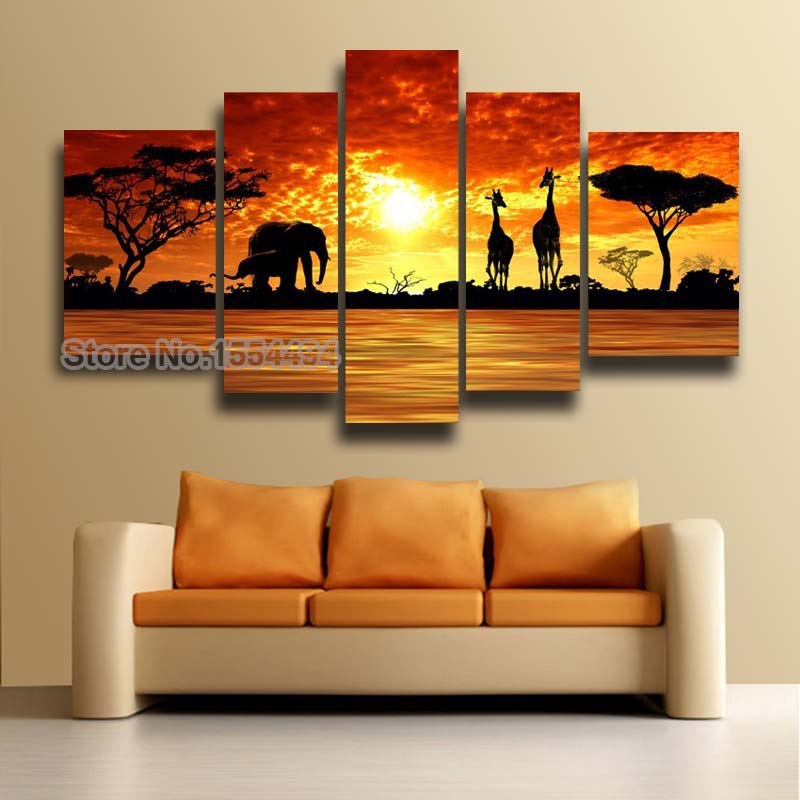 800x800 Free Shipping Hand Painted Large Modern Africa Landscape African - African Sunrise Painting