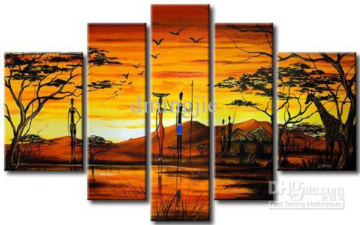 520x326 2018 Hand Painted Wall Art Sunrise African Tribes Landscape Oil - African Sunrise Painting
