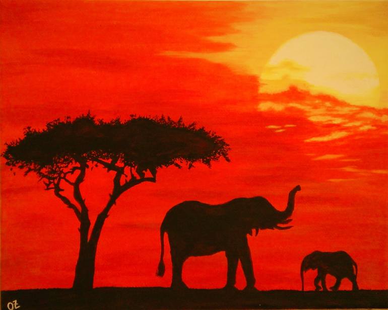 770x616 Saatchi Art African Sunset Painting By Olga Zavgorodnya - African Sunset Painting