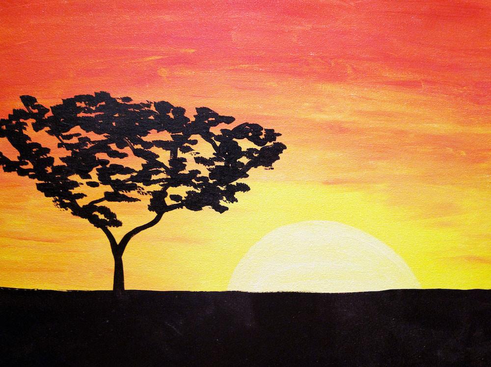 1000x748 African Sunset - African Sunset Painting