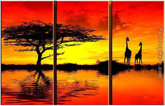 702x455 Landscape African Sunset Ii Painting Anysize 50% Off - African Sunset Painting