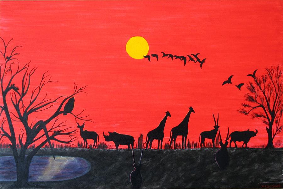 900x601 African Sunset 2978 Painting By Jessie Meier - African Sunset Painting