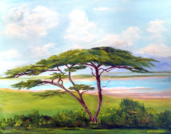 570x448 African Paintings The Lone Acacia Tree - African Tree Painting