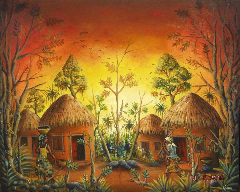 960x768 African Village - African Village Painting