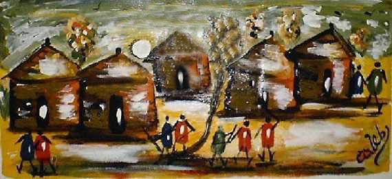 570x260 African Paintings - African Village Painting
