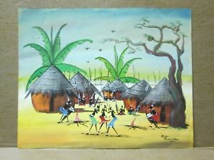 300x225 African Village Ceremony, Original African Artwork, 10 X 12 - African Village Painting