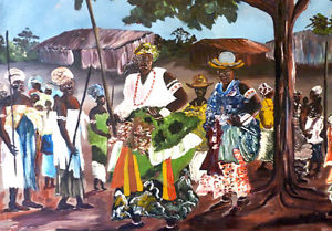 300x209 Large African Oil Painting - African Village Painting