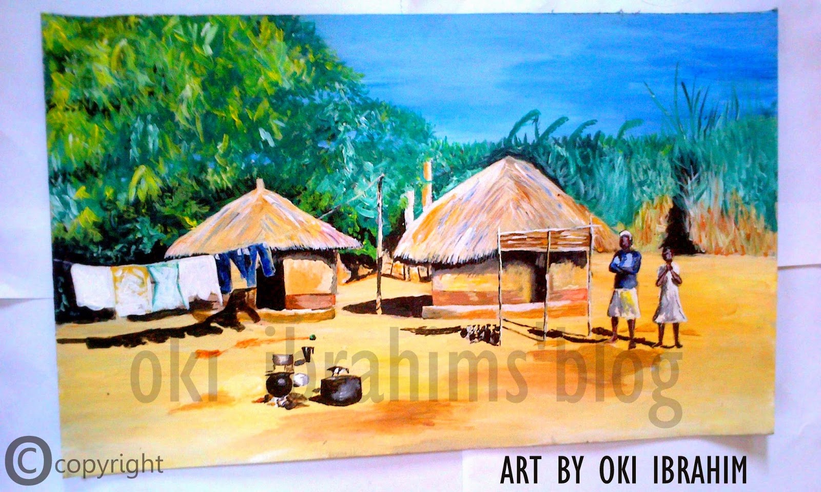 1600x960 Rich African Landscape Painting Of A Typical African Village Scene - African Village Painting