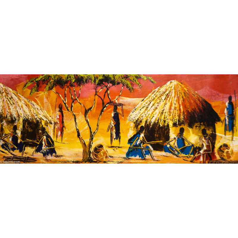 800x800 Village Scene Painting - African Village Painting