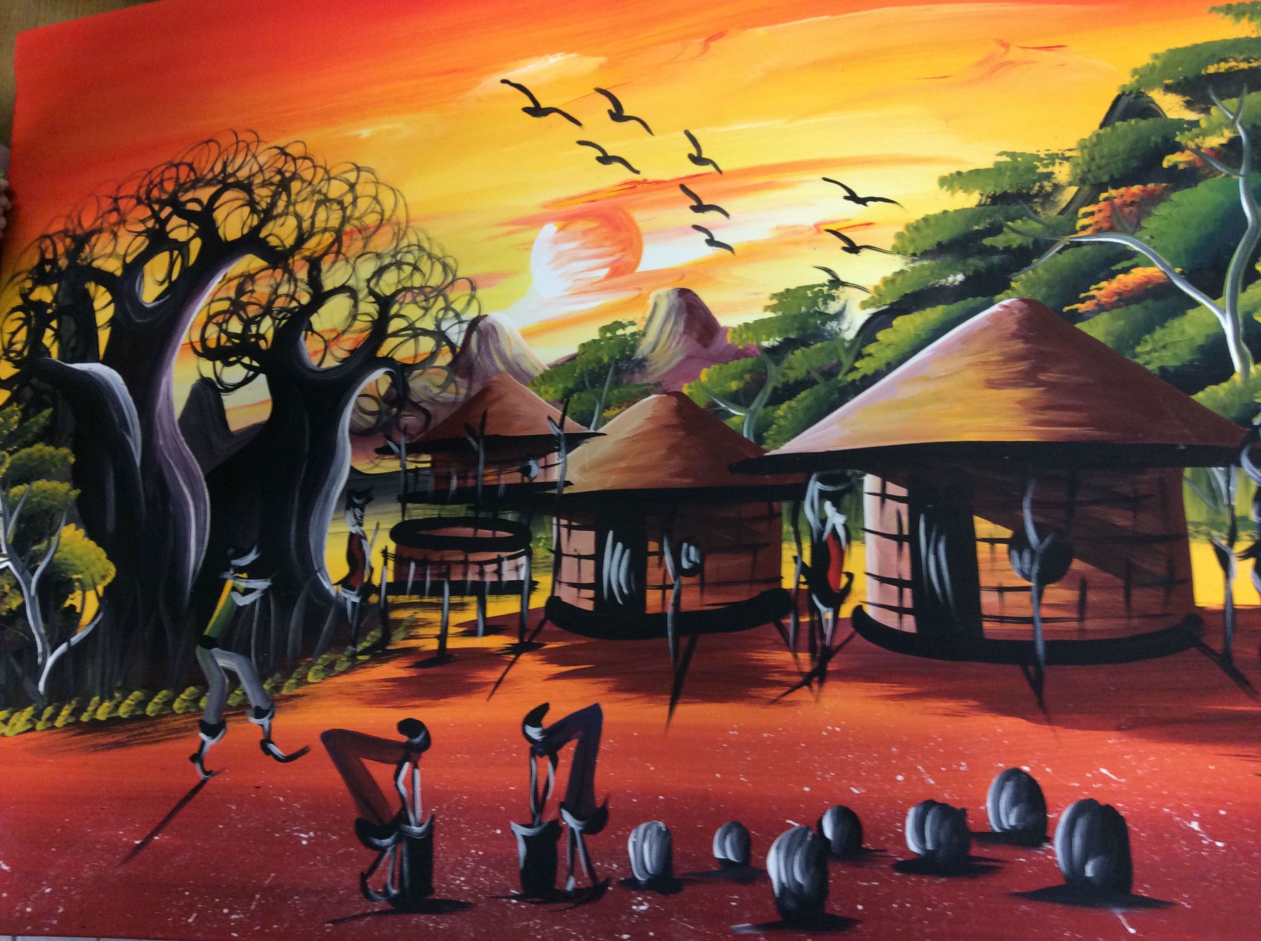2592x1936 African Painting, African Village Scene - African Village Painting