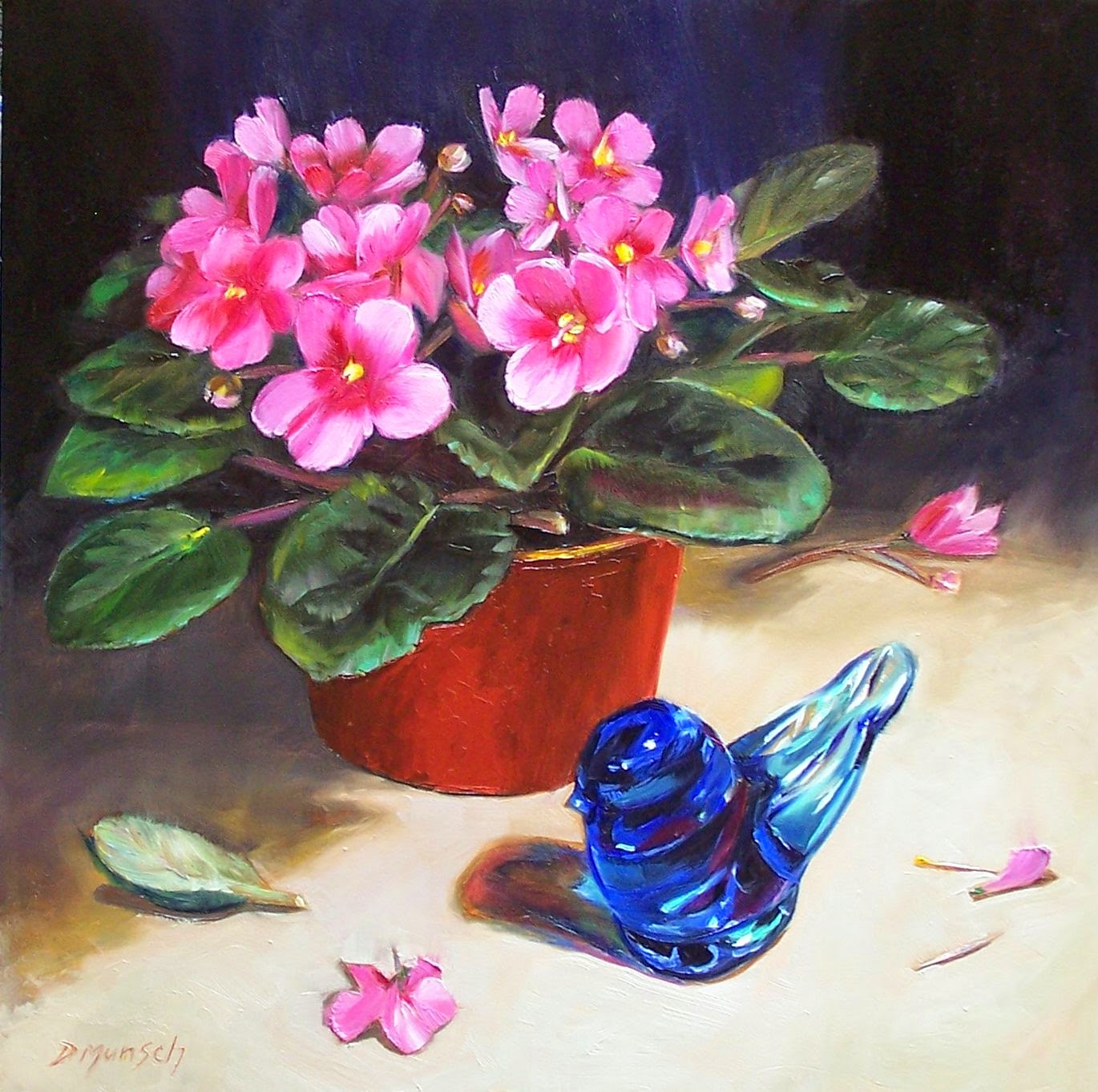 1370x1363 Donna Munsch Fine Art Original Oil Painting Pink African Violet - African Violet Painting