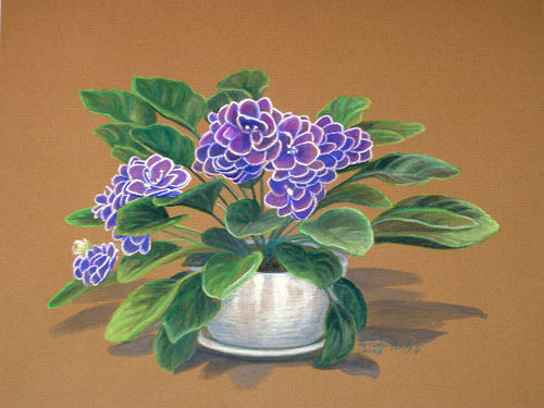 500x375 Original Watercolor Painting African Violets - African Violet Painting