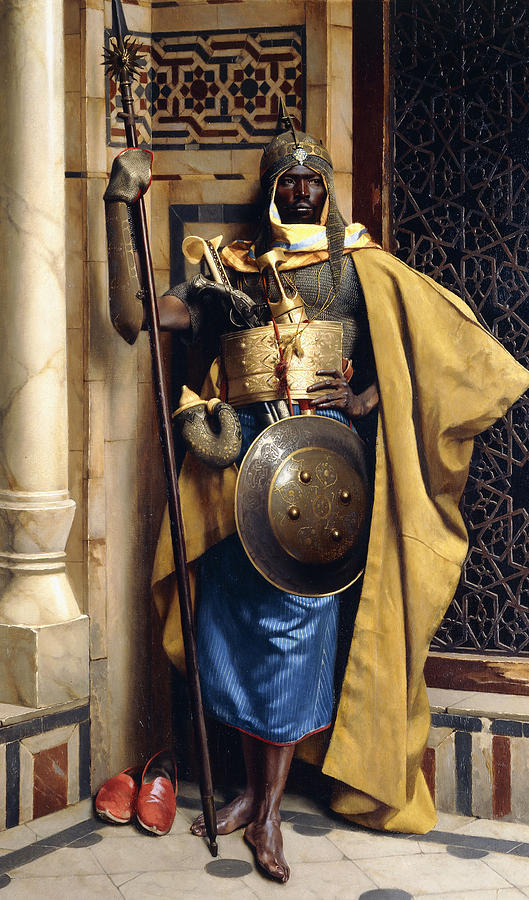 529x900 The Palace Guard Painting By Ludwig Deutsch - African Warrior Painting