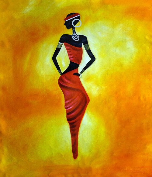 500x582 Buy Tribal Lady By Community Artists Group@ Rs. 3090. Code - African Woman Painting