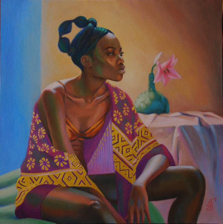 770x774 Saatchi Art African Woman With A Lily Painting By Valeriy Grebenyuk - African Woman Painting