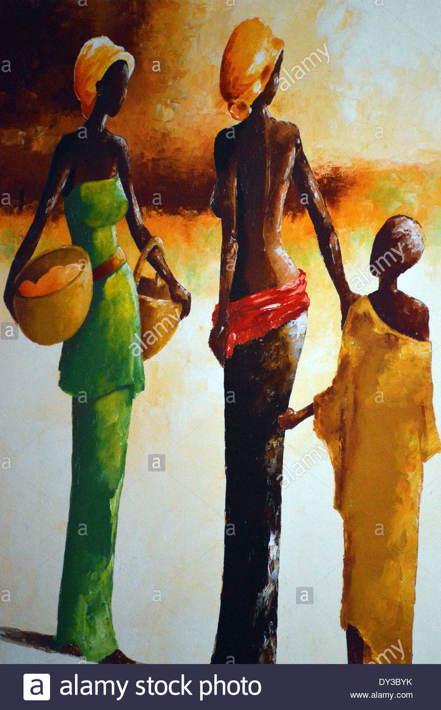 864x1390 African Art, Painting Of Two African Woman Amp Child Talking - African Woman Painting