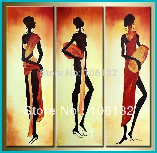 640x627 Framed 3 Panel Large High End Amazing African Women Paintings 3 - African Woman Painting Art