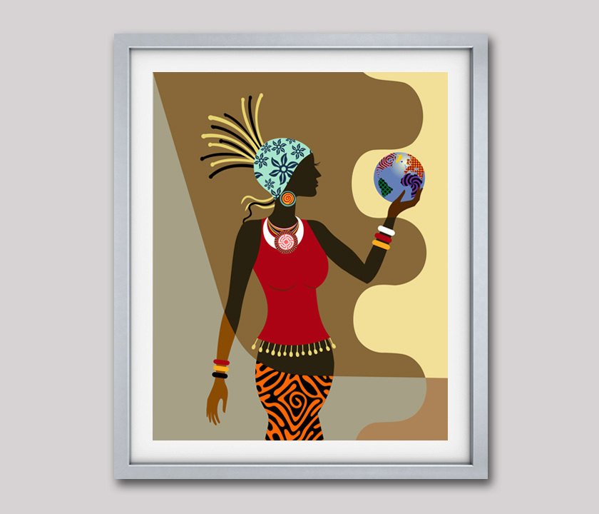 840x720 African American Wall Art, African Woman, Afrocentric Decor Art - African Woman Painting Art