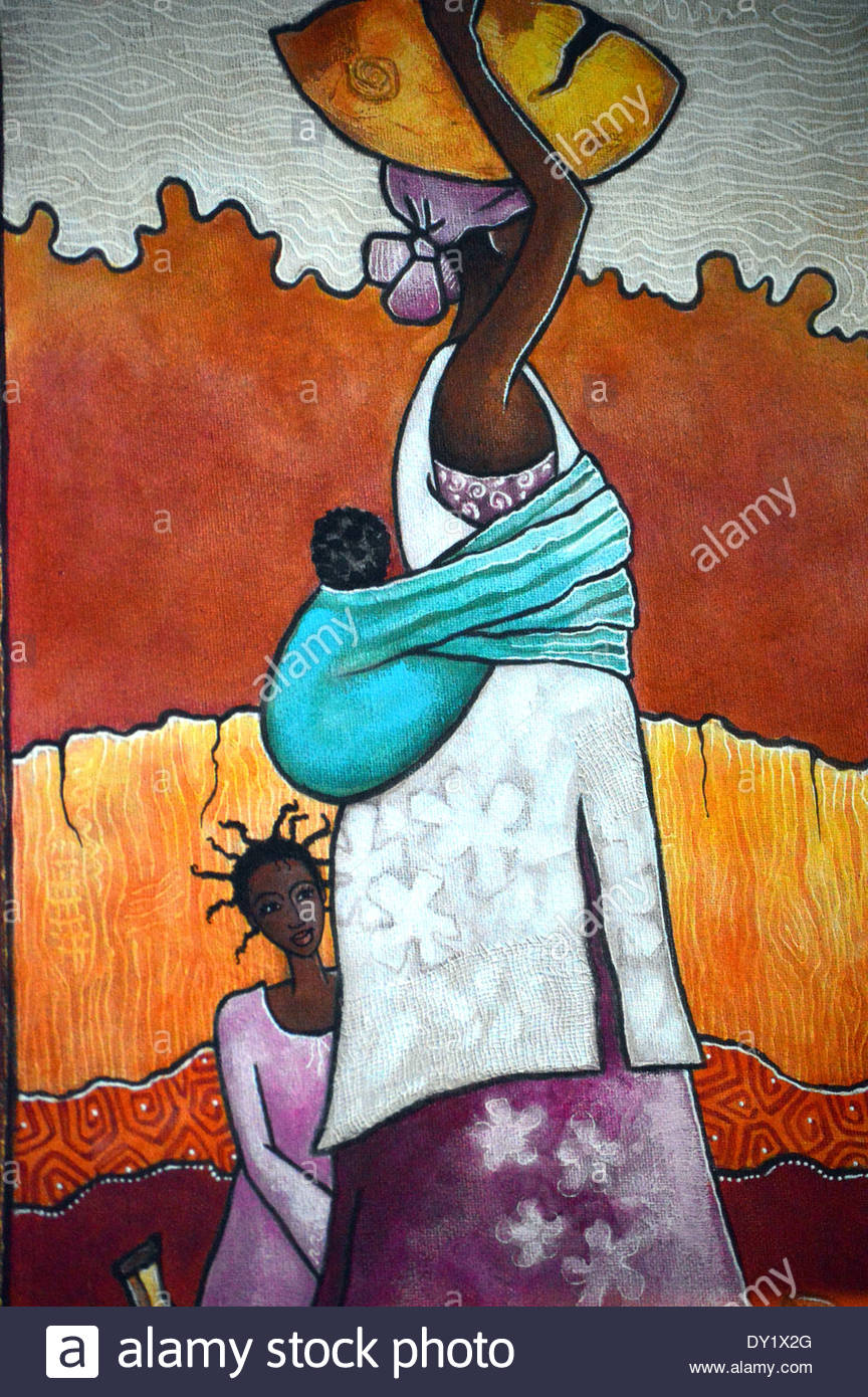 864x1390 African Art, Colourful Painting Of African Woman With Children - African Woman Painting Art