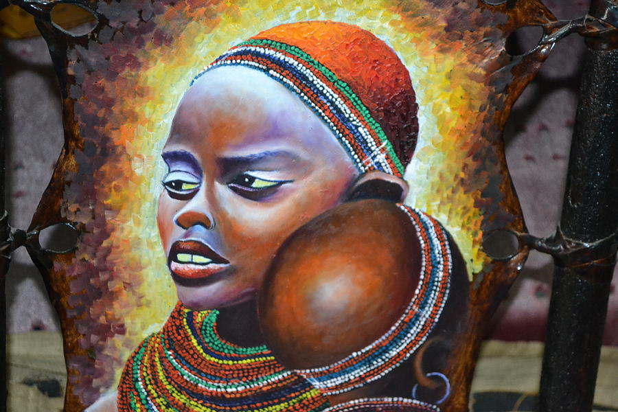 900x600 African Woman With A Child Painting By Paepe Lully - African Woman Painting Art