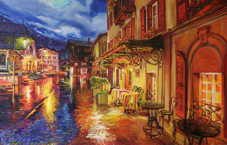 770x493 Saatchi Art Night City After The Rain. Painting By Alex Pelesh - After The Rain Painting